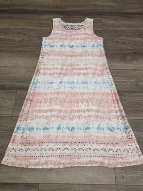 Sleeveless Pink & Blue Tie-Dye Maxi Dress
